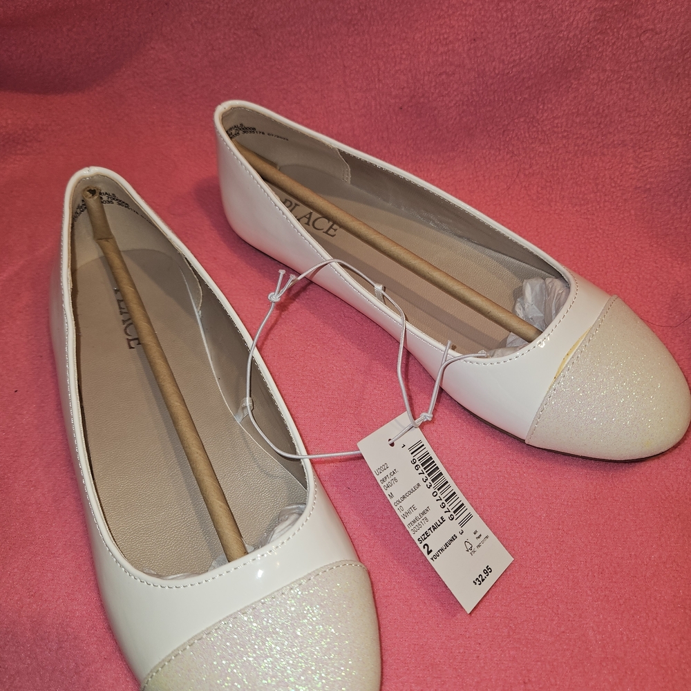 White Glitter Cap Toe Flats